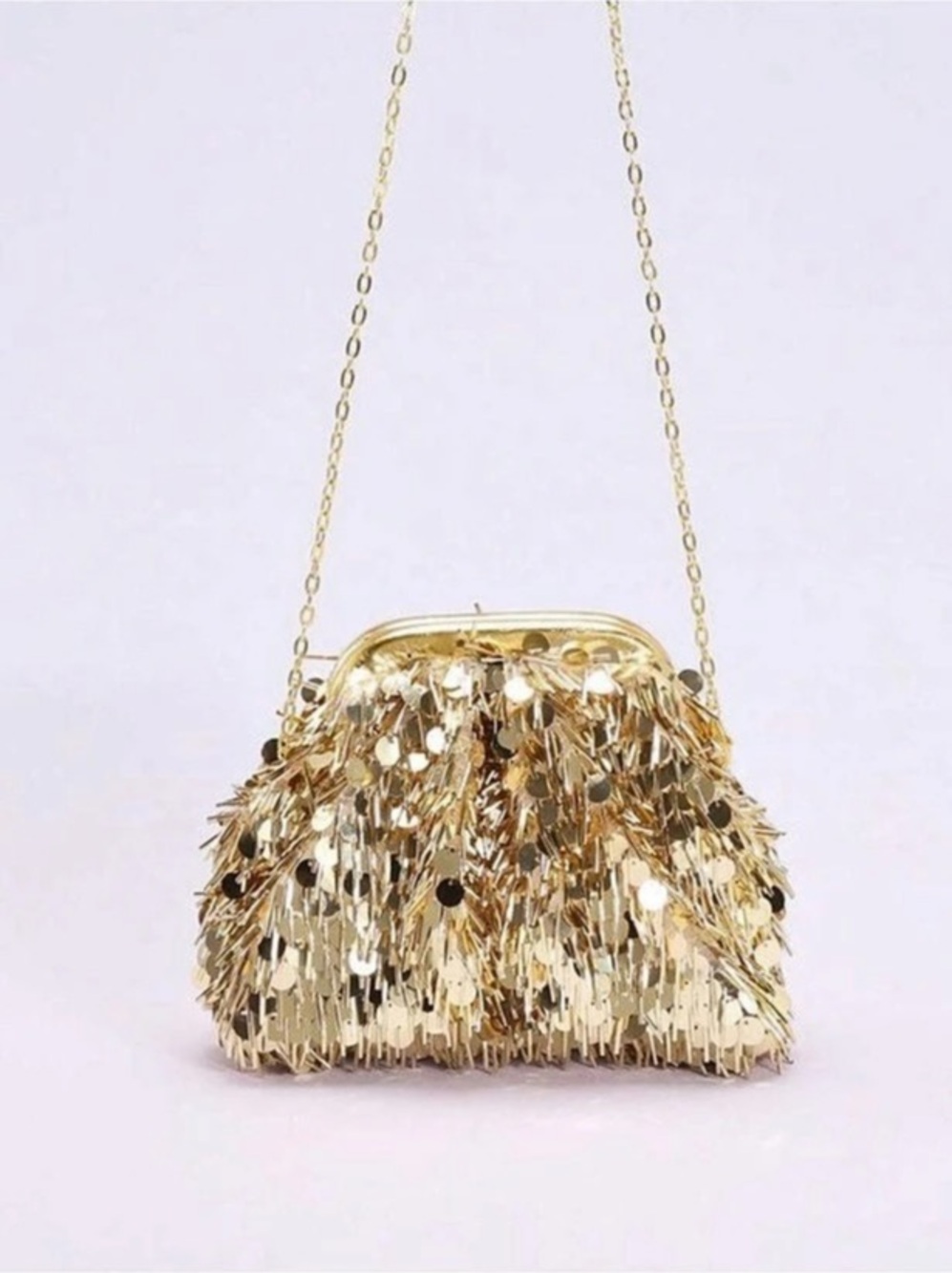 Luxe Gold Sequin Fringe Chain Shoulder Bag